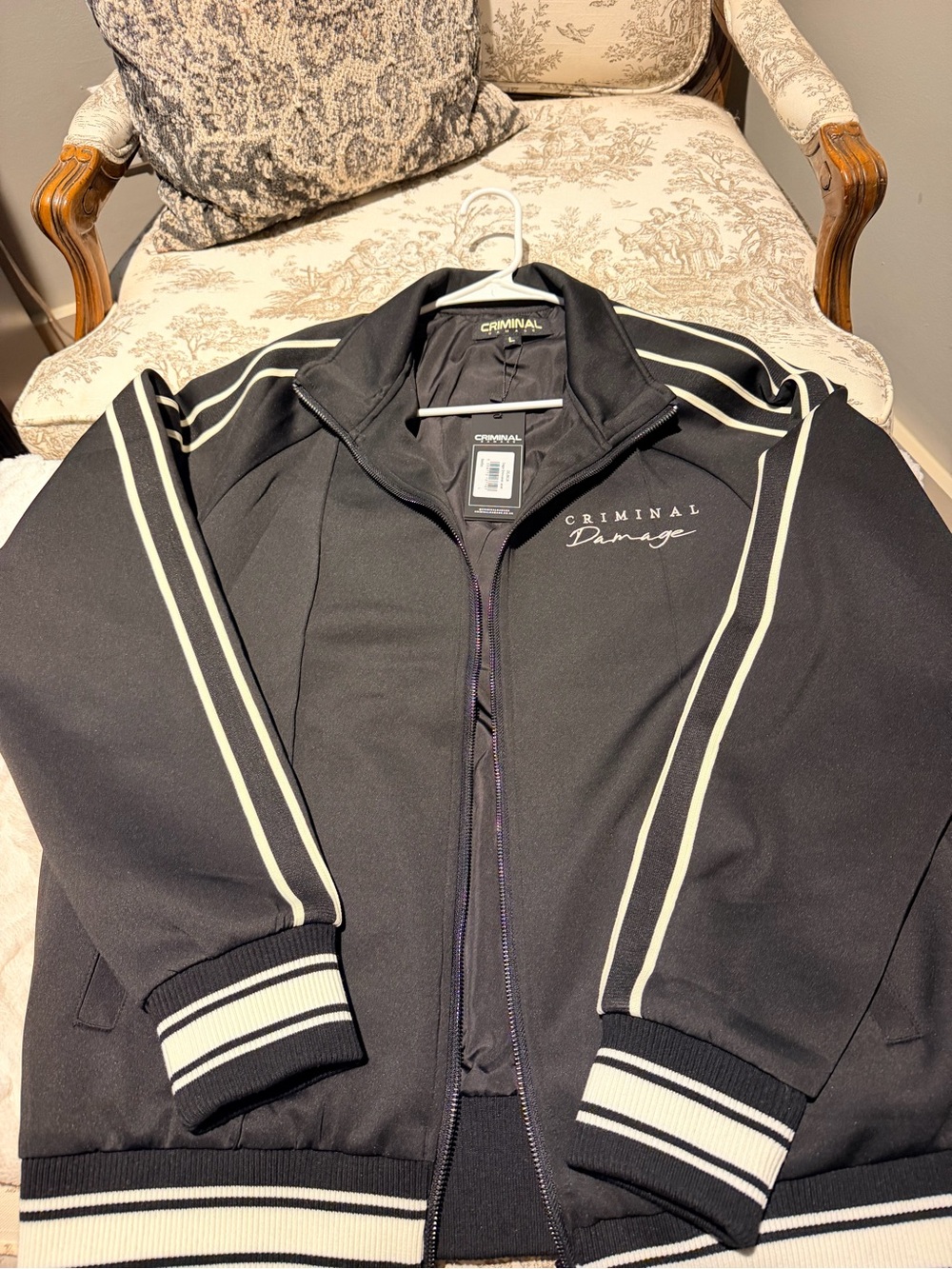 Brand New - Criminal Damage, Men's Black Track Jacket with White Piping